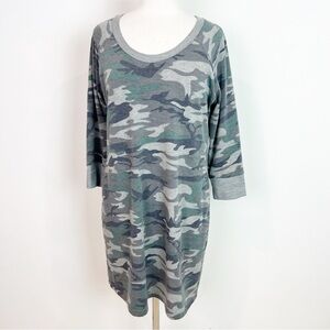 VERONICA M GRAY GREEN CAMOUFLAGE 3/4 SLEEVE SCOOP NECK DRESS WOMENS LARGE